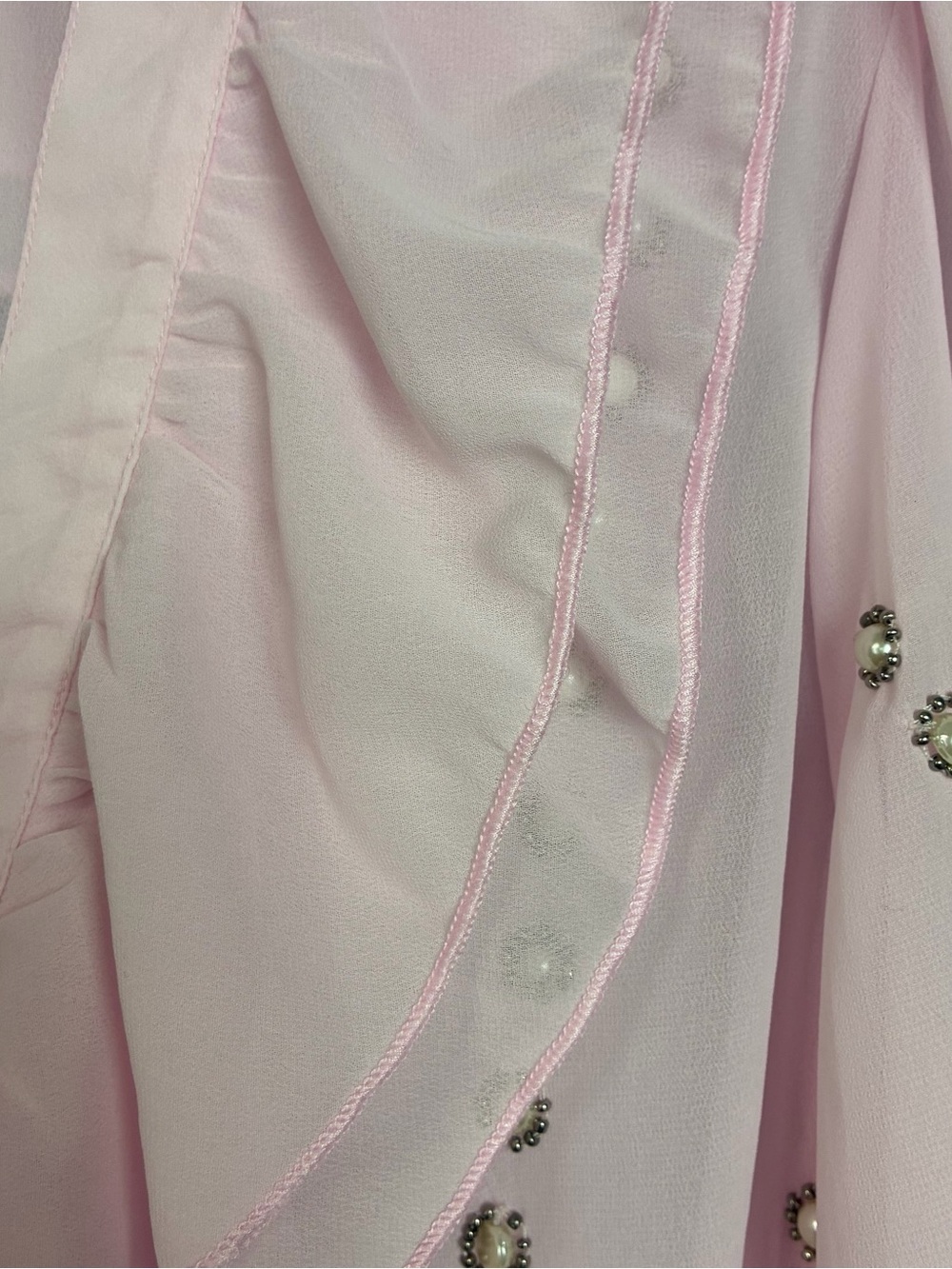 Boston Proper Parisian Pearl Embellished Ruffle Blouse/Cami Pink Sheer Sz L Flaw - Picture 3 of 16